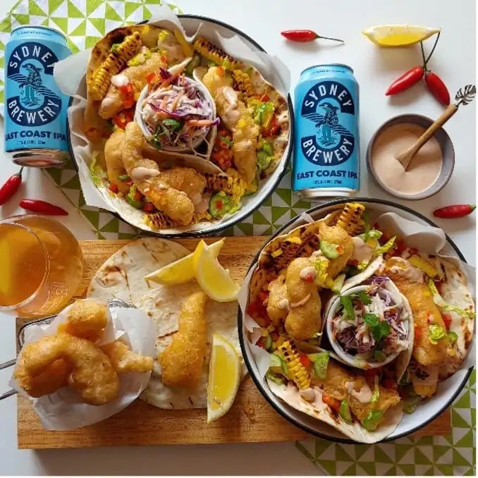 EAST COAST IPA BATTERED BARRAMUNDI TACOS WITH SPICED IPA MAYO