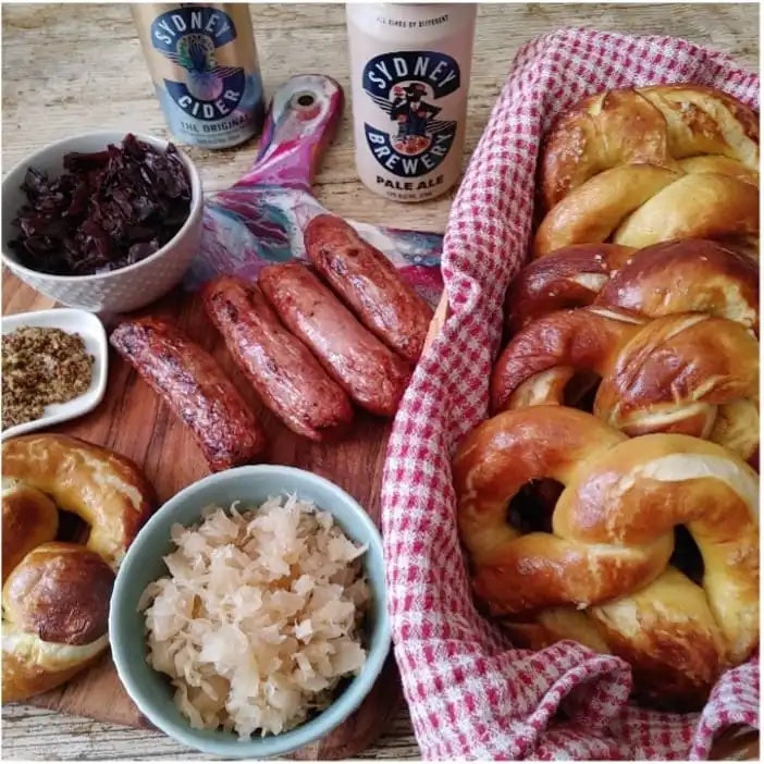 PALE ALE PRETZELS WITH CIDER SAUTEED RED CABBAGE