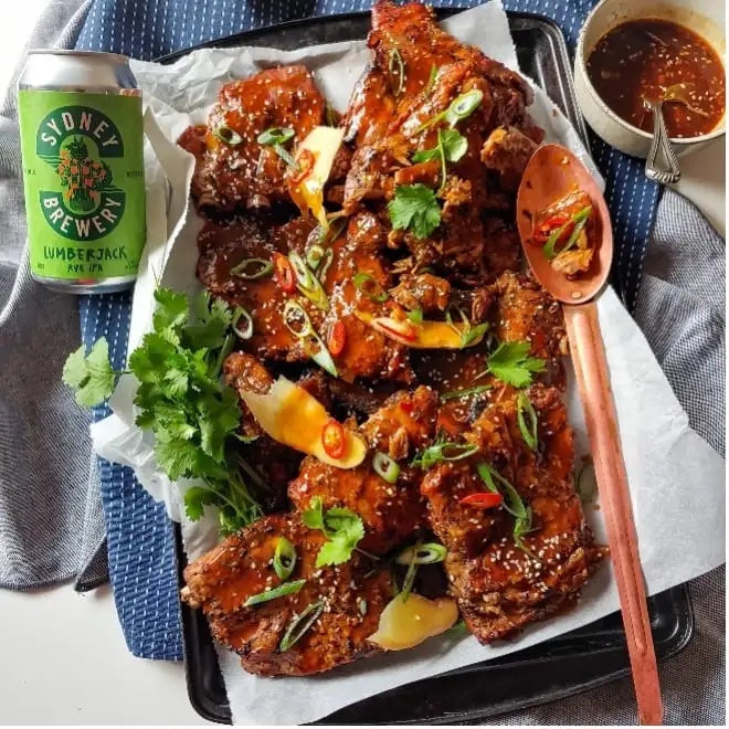 LUMBERJACK RYE IPA STICKY SPICED PORK RIBS